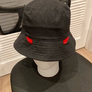 Black Bucket Hat with Red Horns